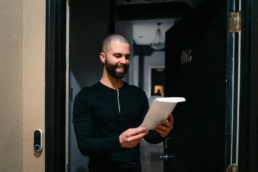 Man receiving a Viking Man shipment on his doorstep